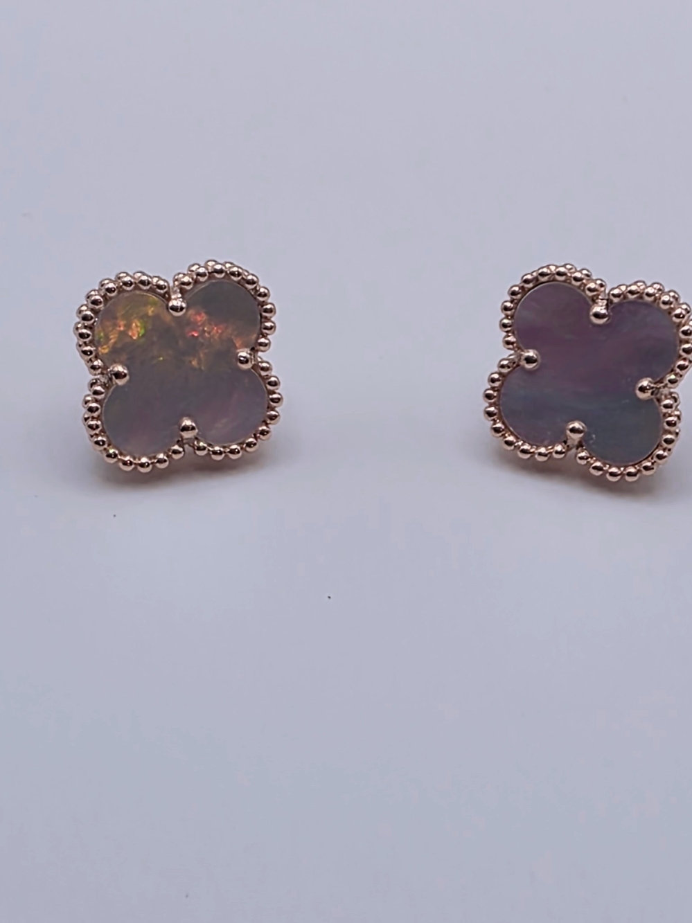 Mother-of-Pearl Clover Stud Earrings in Rose Gold